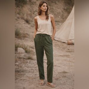 IXIMO %100 Linen Pants Tapered Leg sz S Lagenlook Coastal Army Green pull on